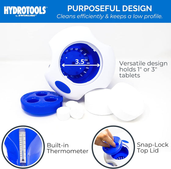 Pool & Spa Floating Chemical Dispenser & Thermometer, Blue & White
